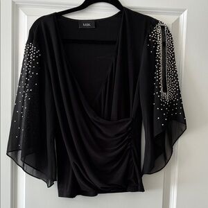 MSK Black Top with Beaded Sleeves